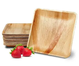 Palm Leaf Square - Plates Set, Wood, Yellow