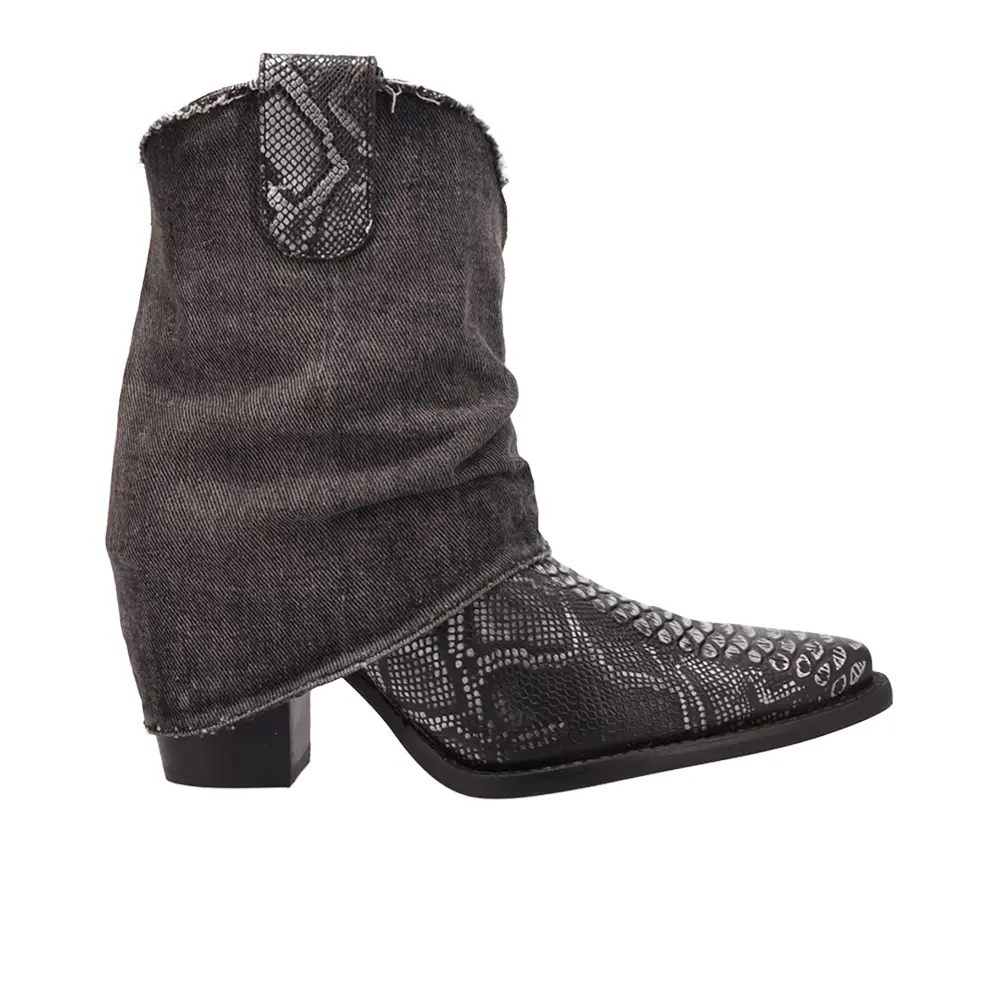 Dingo Womens Denim Dream Snip Toe Pull On  Casual Boots Ankle Mid Heel 2-3" - Black