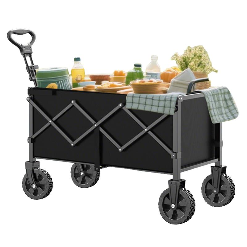 Heavy-Duty Foldable Utility Wagon with 360° Wheels & Adjustable Handle 450LBS Capacity Portable Cart for Groceries Camping Beach Folding Trolley