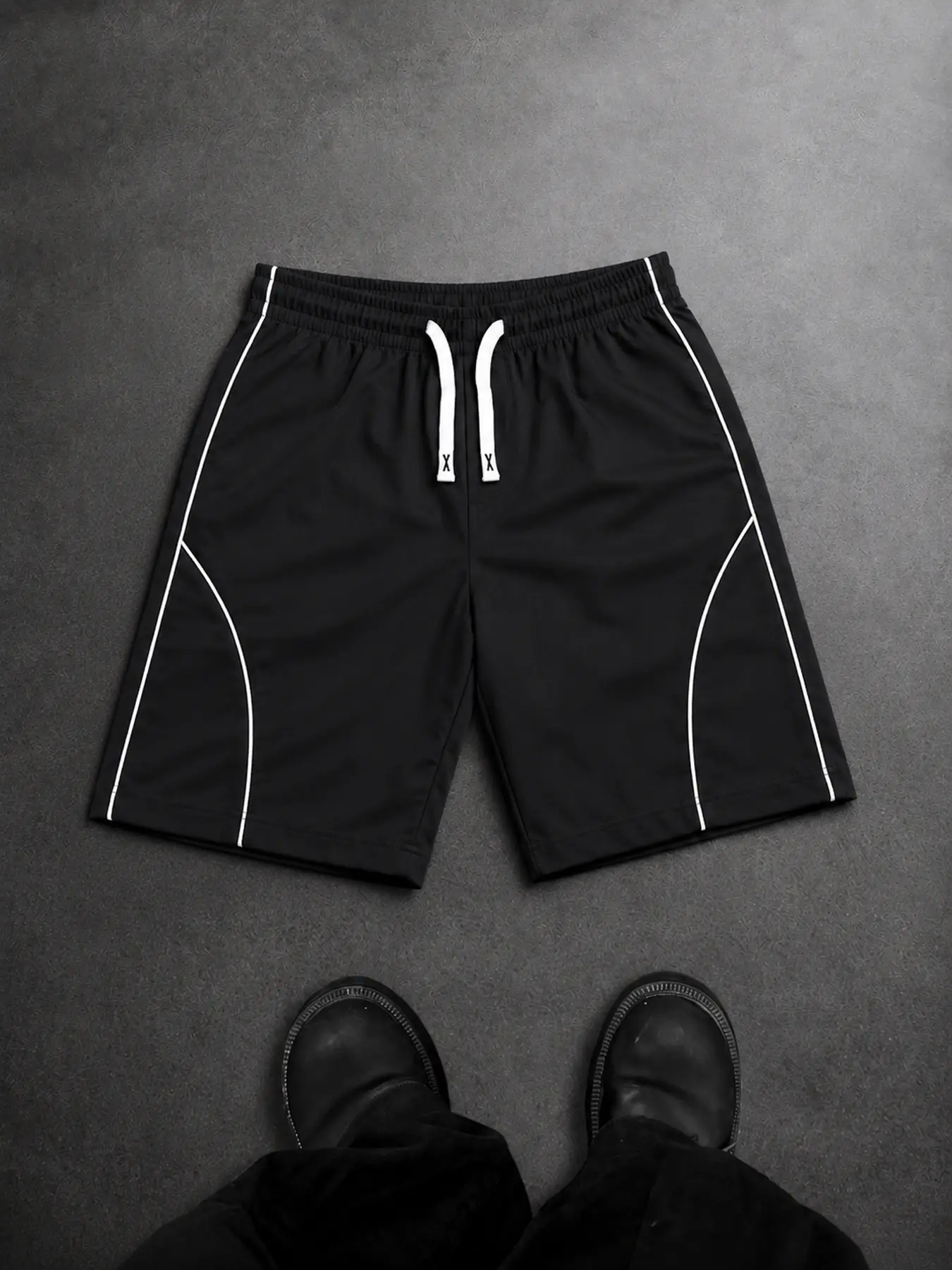 Men's Black Basketball Track Shorts - Lightweight, Outdoor Workout, Quick Dry, Breathable, Loose Fit, Drawstring Waist, Split Hem, Side Piping for Gym Training, Summer Sporty Chic Outfits, Lightweight Workout Shorts, Outdoor Workout Shorts
