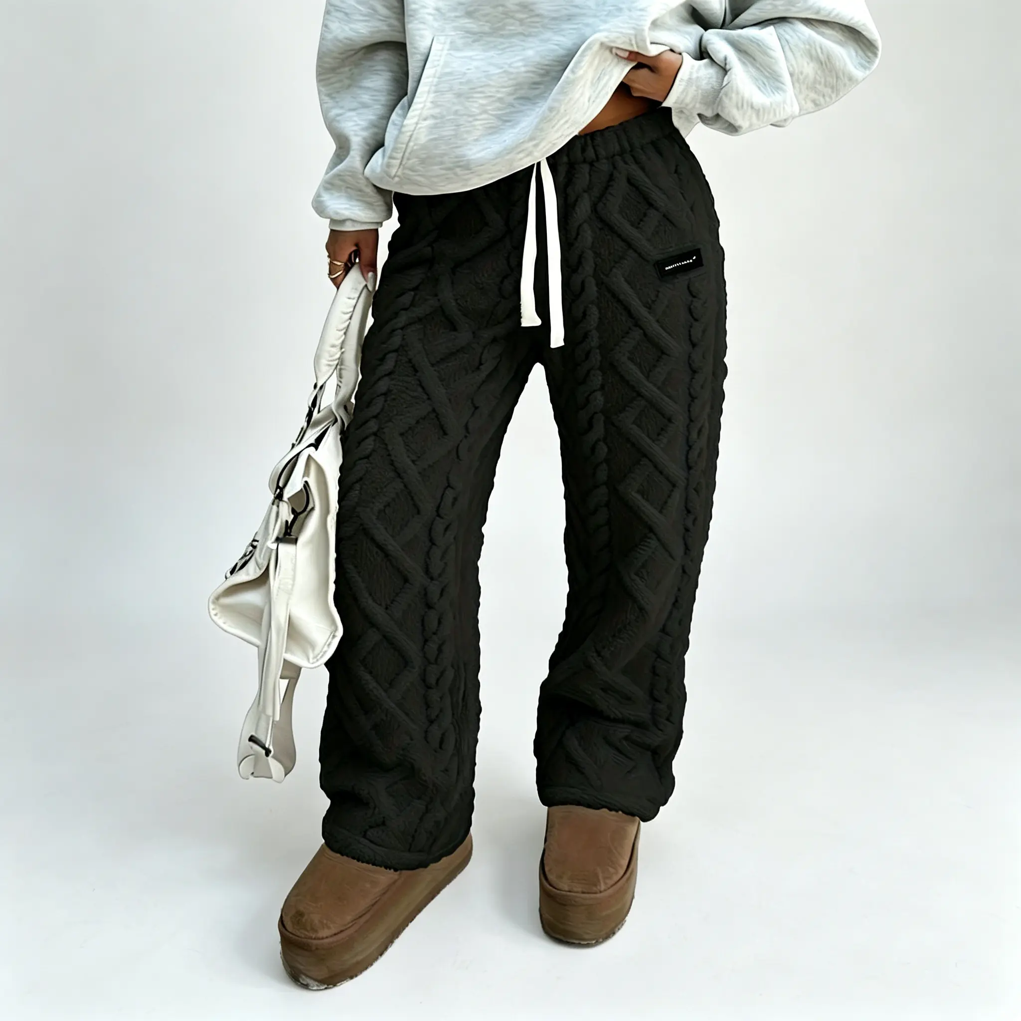 Women's Fleece Wide Leg Pants, Cozy Plush Winter Pants, Sherpa Lined Lounge Pants, Warm Wide Leg Sweatpants, Fuzzy Winter Trousers for Women