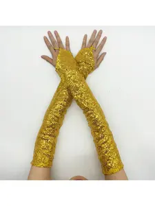 Stage performance sequin reflective gloves long cosplay costume performance gloves finger hook nightclub rave party gloves