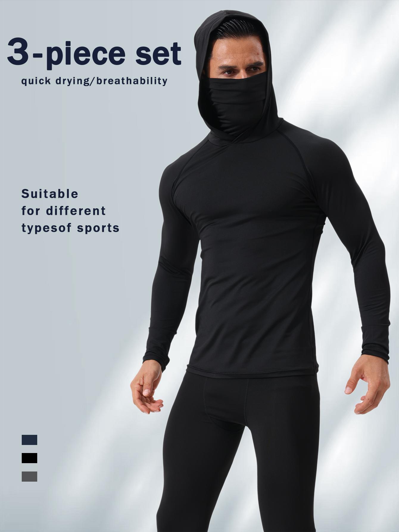 Set of 6 men’s hooded sweatshirts with a face mask design, made from high-elasticity, quick-drying, breathable fabric—ideal for outdoor fishing and running.