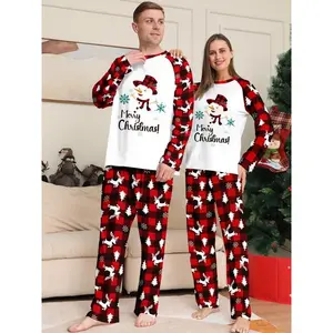 Men's and women's Christmas pajamas set, long sleeved round neck pajamas, casual fit design, comfortable home wear for all seasonsRAIMENTRY