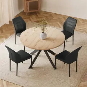 46.4 Inch Modern Round Dining Table Set With 4 Upholstered Chairs, Metal Legs, Kitchen Dining Room Furniture