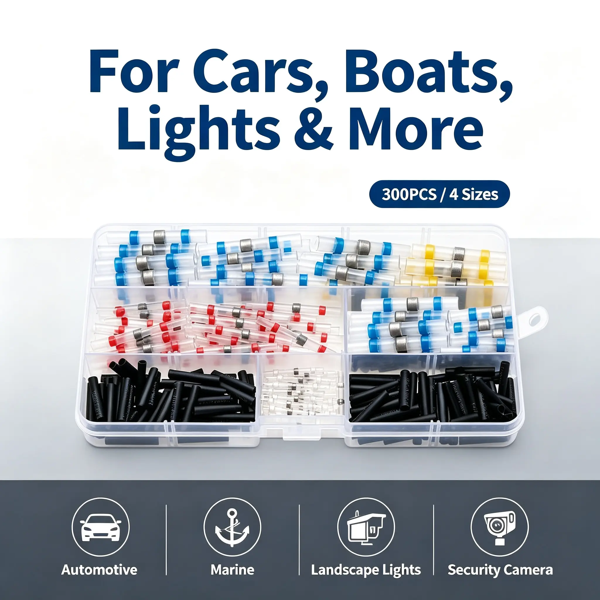 1 Piece - 300PCS Solder Seal Heat Shrink Wire Connectors, Waterproof Heat Activated Butt Splice Terminals, Insulated Electrical Cable Joints for Automotive, Motorcycle, Boat, Outdoor Lighting & CCTV Wiring Repair