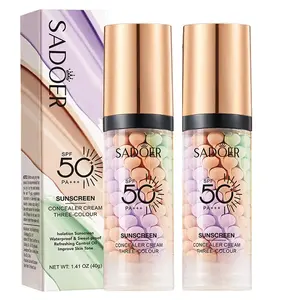 2pcs 3-in-1 Color Correcting Facial Serum, Moisturizing Primer, , SPF 50 PA+++, Brightening Primer for Even Skin Tone, Oil Control & Refreshing, Purple, Pink & Green Tones