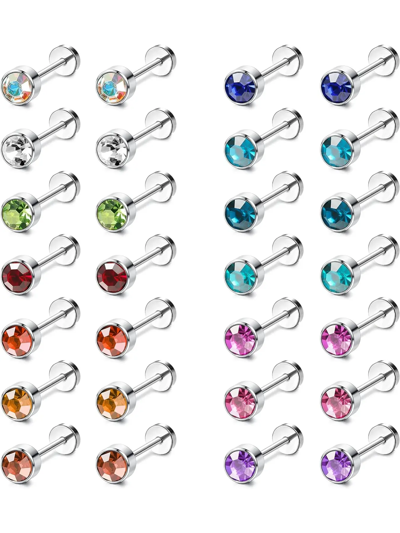 14Pairs Stainless Steel CZ Stud Earrings for Women Men Multicolor Cubic Zirconia Flatback Earrings Pave Crystal Disco Ball Earrings with Flatback Cartilage Helix Earrings Set