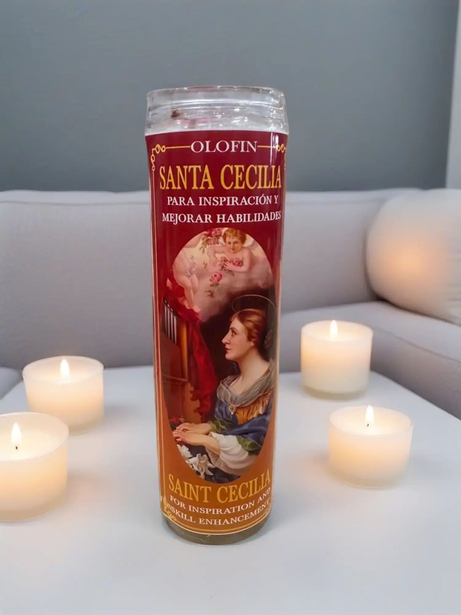 SANTA CECILIA VELADORA PREPARADA, Santa Cecilia Prepared Veladora Candle, Healthcare & Therapy Aromatherapy Essential Oil Candle
