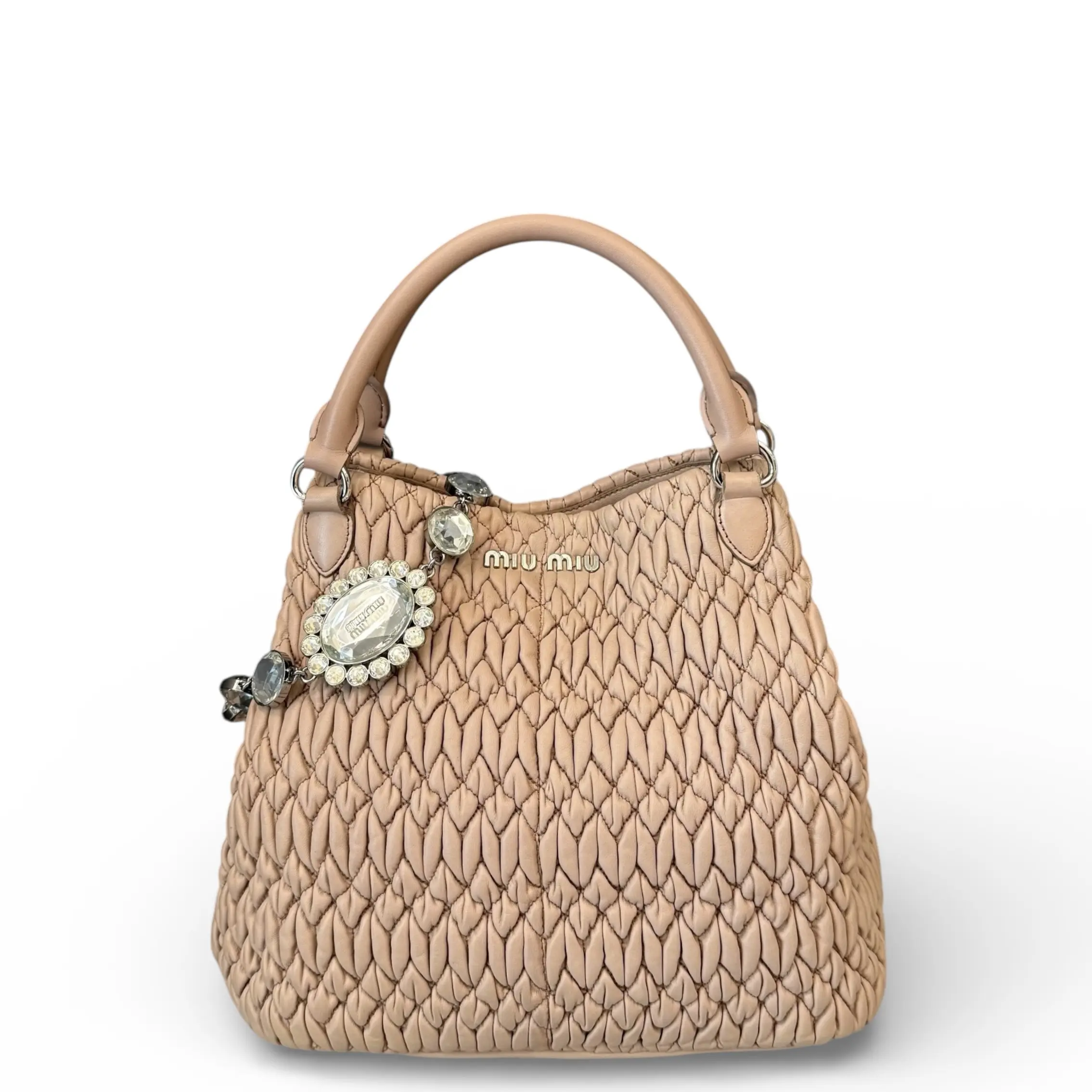 Pre-owned miu miu Leather tote bags Two Way Bag Crumpled Lambskin Light Tan (zs030126c2)