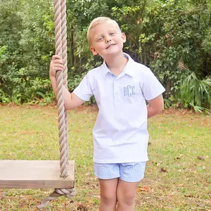 French Blue Gingham Polo Short Set - Boys 2Pc Outfit