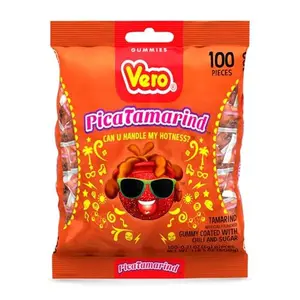 Vero PicaTamarind - Tamarind Flavor Chewy Gummy Treats Coated With Chili Powder & Sugar 100 Pieces (5.15 Oz) - Mexican Candy - Individually Wrapped Gummies for Halloween, Piñatas, and More
