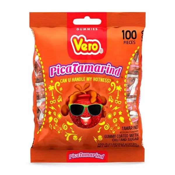 Vero PicaTamarind - Tamarind Flavor Chewy Gummy Treats Coated With Chili Powder & Sugar 100 Pieces (5.15 Oz) - Mexican Candy - Individually Wrapped Gummies for Halloween, Piñatas, and More