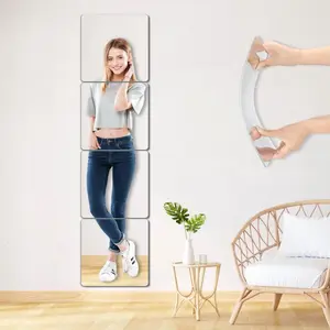Unbreakable Wall Mirror Full Length Tiles, 4Pcs 10x10 inch Full body