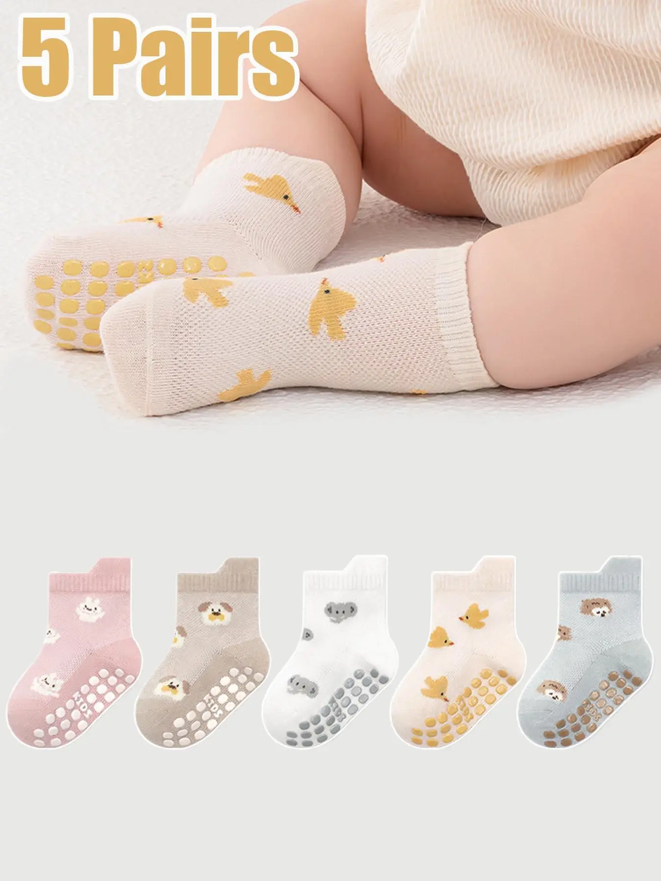 Baby's Cartoon Print Crew Socks, Cute Non-slip Socks for Infant Toddler Kids, Soft Comfy Breathable Socks for All Seasons Daily Wear