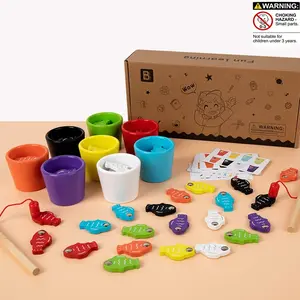 Children Fishing Classification Cup Fine Motor Skills Training Toy, Montessori Early Education Wooden Puzzle, Easter Christmas Thanksgiving Birthday Gift
