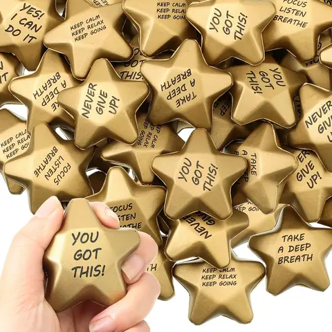 36 Pcs Mini Star Stress Balls with Motivational Quotes Employee Appreciation Gift  Emotional Supoort Gift for Coworkers Students   Stress Relief Squishy for Adults Teens Gift Bag Fillers Thanksgiving Party Favors School Office Supplies