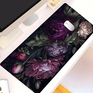 Floral Pattern Mouse Pad, Large Gaming Mouse Pad, Office Desk Accessories, Non-slip Rubber Base Stitched Edge Desk Pad for Laptop Desktop