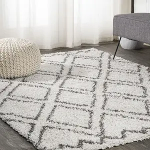 JONATHAN Y Soller Diamond Trellis Shag Indoor Area Rug; for Living Room, Kitchen, Bedroom, Dining Room, Office