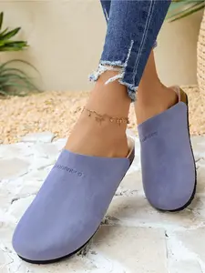 Spring and summer new style simple solid color Baotou Haken half drag women's shoes with cork sole comfortable lazy Mueller shoes versatile for outdoor casual cooldown