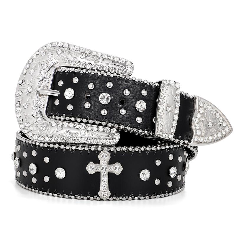 XZQTIVE Rhinestone Belt for Women & Men - A Fusion of Fashion & Western Charm, Cowgirl Cowboy Bling Style, Cross-Design Leather Belt with Diamond Studs, Perfect for Jeans & Dresses XZQTIVE Rhinestone Belt for Women & Men - A Fusion of Fashion & Western Charm, Cowgirl Cowboy Bling Style, Cross-Design Leather Belt with Diamond Studs, Perfect for Jeans & Dresses