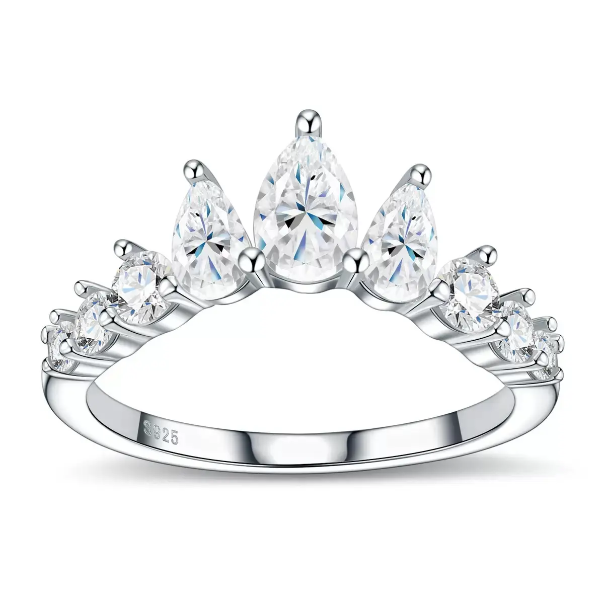 (Pear Band) 925 Sterling Silver Synthetic Moissanite Ring-s925 sterling silver, sterling silver ring, moissanite ring, moissanite engagement ring, engagement ring, elegant ring, jewelry ring, solitaire ring, bridal ring, anniversary ring,