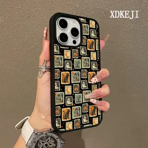Vintage Spooky Stamps Pattern Premium Magnetic Phone Cases for iPhone 16 15 14 Pro Max 13 12 11 Plus Smartphone Shockproof Protection Acrylic Cover Cellphone Protective magsafe magnetic case Aesthetic Resistance Casing