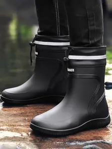 Large Size Women's Rain Boots Couple Style Mid-Calf Waterproof Shoes, Casual Fashion Spring New Garden Outdoor Fishing Work Boots, Waterproof Wellington Boots