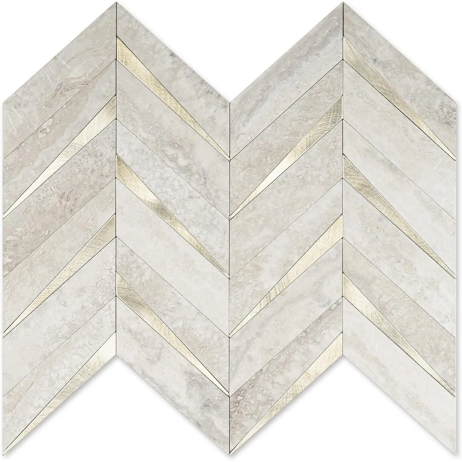 10-Sheets Peel Stick Backsplash Tiles, 12"x12"x0.12" Water Resistant Beige Mixed Metal Synthetic Herringbone PVC Self-Adhesive Wall Tiles, Easy to Cut DIY for Kitchen, Bathroom, RV Use
