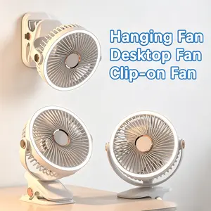 Portable USB charging desktop lighting fan, hanging fan, clip-on fan, 5-speed wind speed adjustment, long battery life, 3 lighting modes, multiple placement methods, Mother's Day gifts, suitable for outdoor activities, travel and work and other scenarios