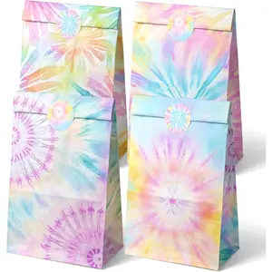 Tie Dye Party Favor Bags – 24 Pcs Pastel Gift Bags with 4 Designs, Paper Goodie for Birthday Party, Hippie Theme Decorations and Supplies