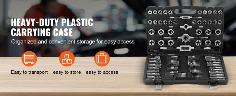 VEVOR Tap and Die Set, TikTokShopBlackFriday, 110-Piece Include Metric Size M2 to M18, Bearing Steel Taps and Dies, Essential Threading Tool for Cutting External Internal Threads, with Complete Accessories and Storage Case