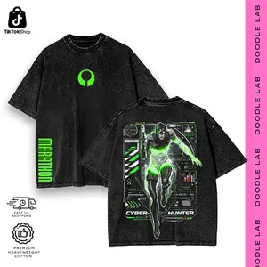 Void x Marathon Cyber Hunter Oversized Graphic Tee & Hoodie - Streetwear Techwear Cyberpunk Aesthetic Gaming Shirt - Premium Heavyweight Cotton - Black