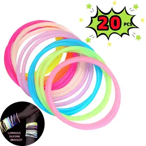 20 Pcs Glow-In-The-Dark Bohemian Silicone Bracelets, Fluorescent Elastic Wristbands, Festival Party Night Run Accessories, Random Colors