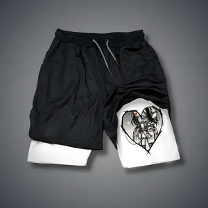 Love Game Double-Layer Sports Shorts Graphic Streetwear Unisex Outfits Menswear Causal Comfortable Strenchy Breathable Gym Essentials Workout Trendy Retro Soft Material Versatile 80s 90s Oversized Singlet Muscle Shorts
