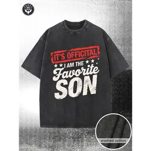 230g Washed Cotton T-Shirt with IT's OFFICIAL & Favorite Son Graphic Print - Streetwear Casual Short Sleeve Round Neck Tee, Bold Text Design, Machine Washable, All-Season Fit for Casual Attire & Gifts