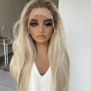 Party 13X4 inch Large Area Glueless Lace Front Wigs Women Long Straight Synthetic Hair Ombre Blonde Natural Hairline