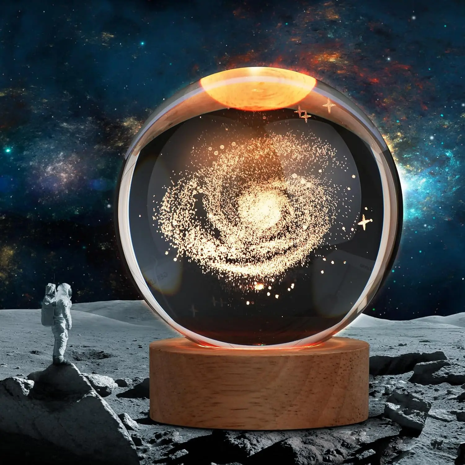 USB Powered Galaxy Crystal Ball Night Light 3D Galaxy Crystal Ball Night Light, Crystal Lamp for Bedroom Decor, Ideal Birthday Gift for Teens Boys and Girls, Galaxy Model