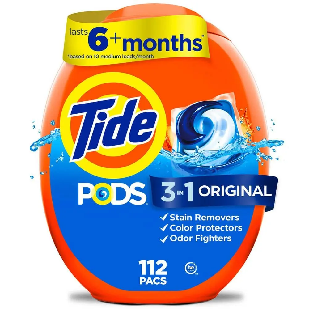 Tide Pods 3 in 1 Original Scent Liquid Laundry Detergent Pods, 112-Count
