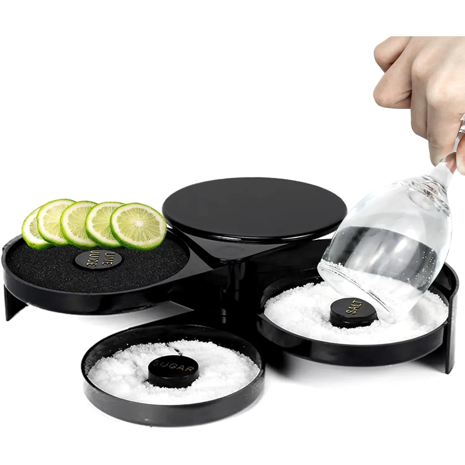1 Pack 3 Tier Bar Glass Rimmer for Cocktail and Margarita Salt Rimmer Set with Sponge,Bar Accessories for the Home Bar Set Plastic Bartender Tool for Margarita Salt,Black Vanwoke
