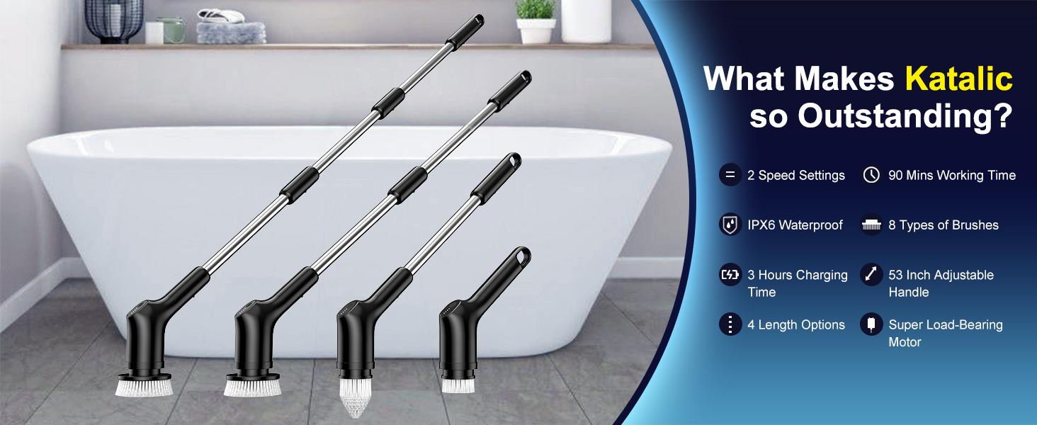 2025 Electric Spin Scrubber, 9 Heads, 53” Extension Arm, Dual Speed, 1.5H Battery for Bathroom, Tub, Grout, Floor & Car Cleaning 2025 Electric Spin Scrubber, 9 Heads, 53” Extension Arm, Dual Speed, 1.5H Battery for Bathroom, Tub, Grout, Floor & Car Cleaning