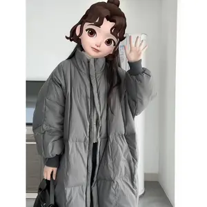 Korean Style Winter Coat for Women, Oversized Long Puffer Jacket, Thickened Hooded Knee Length Coat 2025