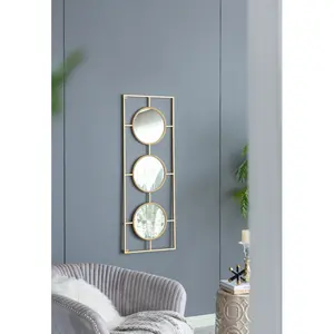 3 Mirror Piece Wall Mirror in Gold Rectangular Frame, Home Wall Decor for Bedroom Living Room, 43"x16" Simple, fashionable, and modern style design Metal Mdf