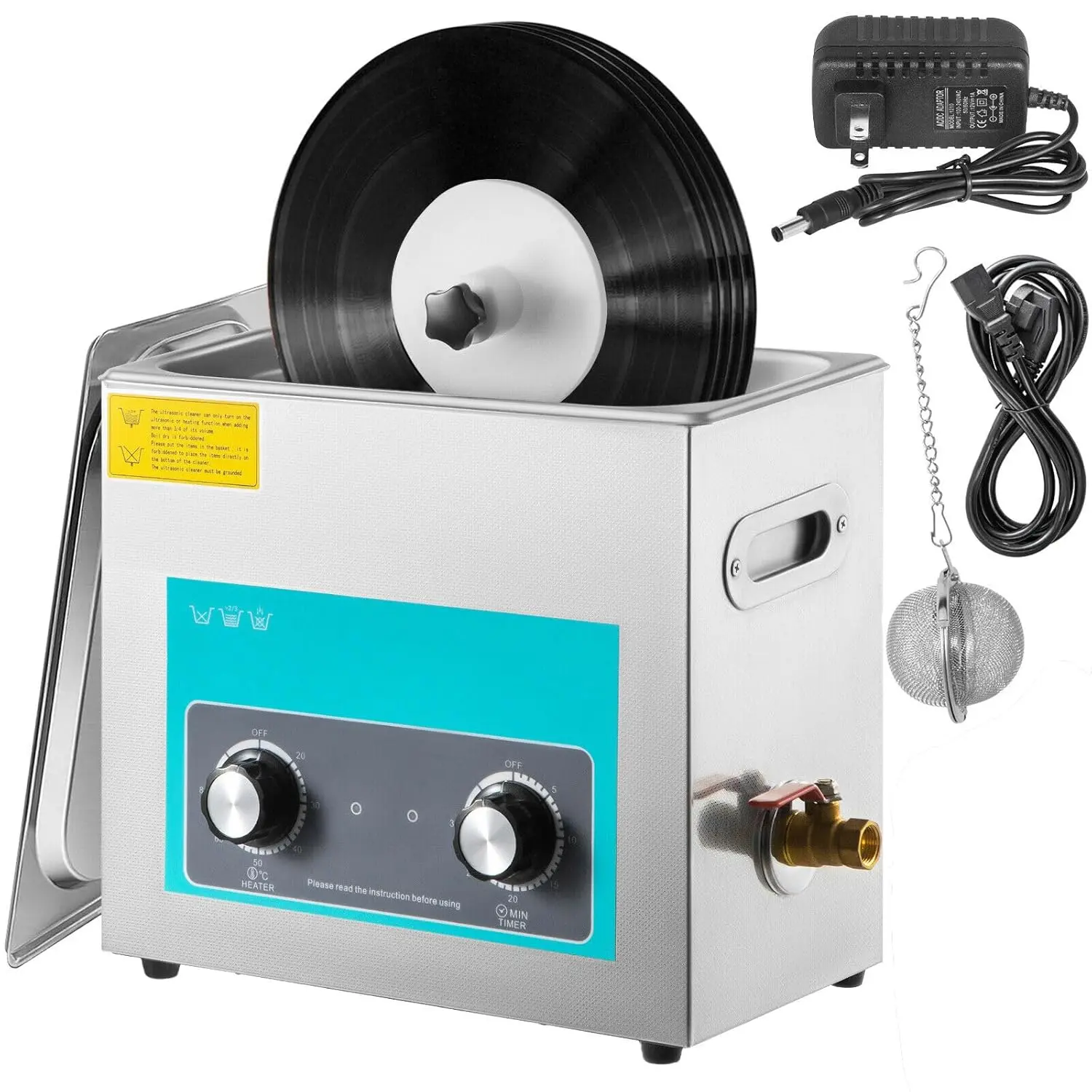 VEVOR Ultrasonic Vinyl Record Cleaner 6L 40kHz Vinyl Ultrasonic Cleaning Machine Knob Control Record Ultrasonic Cleaner 4 Records Vinyl Sonic Cleaner Stainless Steel Tank w/Mechanical Heater & Timer