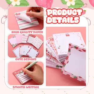 9pcs Cute Strawberry Sticky Note Pad, Cartoon Self-Adhesive Notebook, Office Decoration, Student School, Teacher's Office, Conference Gift