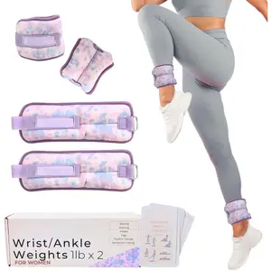 Wrist & Ankle Weights for Women, Ideal for Fitness Workout, Gym, Pilates, Dance, or Yoga, Includes Exercise Guide & Mesh Travel Bag, 1 Pair, 1 Lb Each,   Print