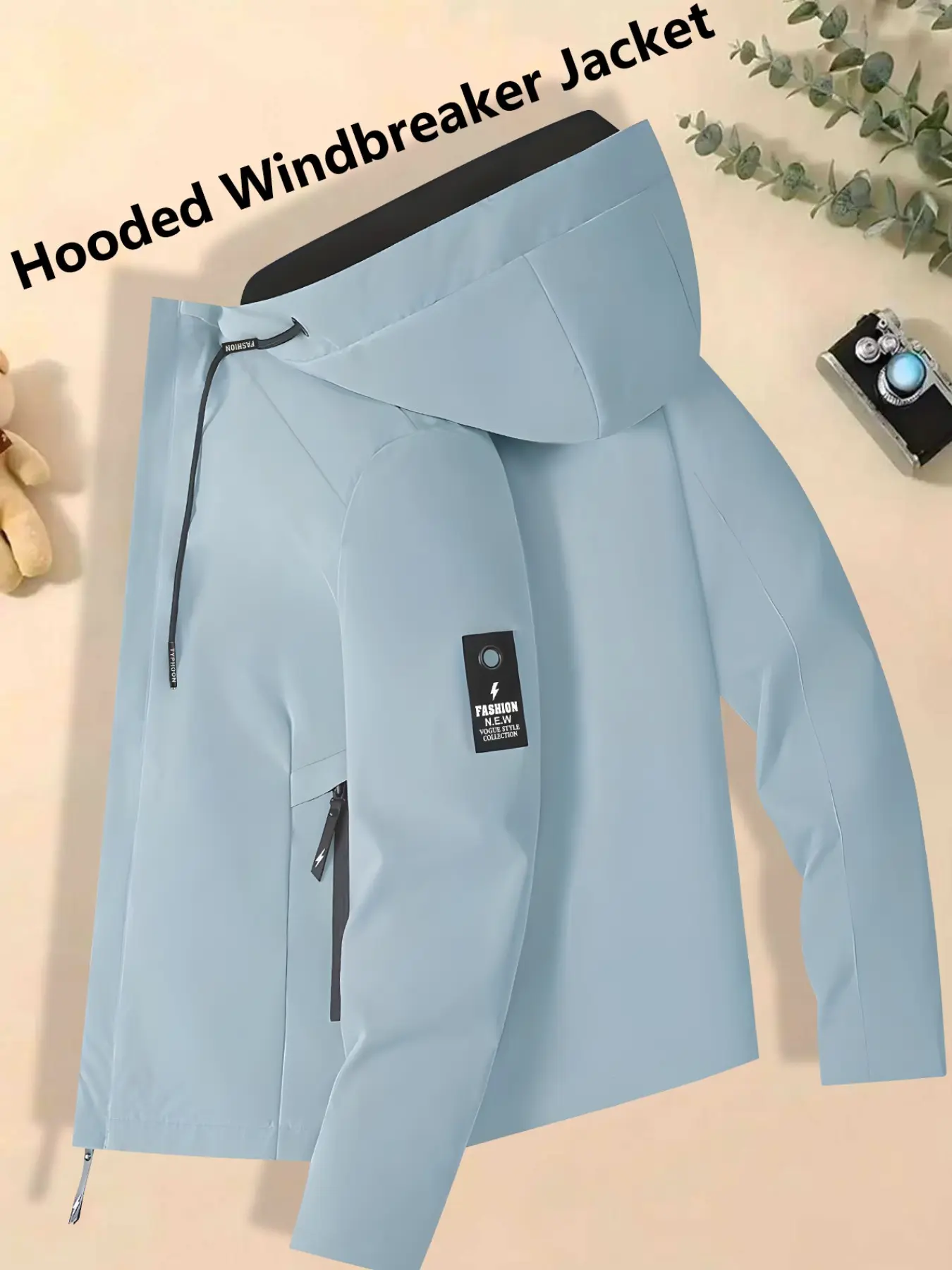 Women's Hooded, Long Sleeve Windbreaker Jacket Coats Baggy Light Blue Plain Design Windproof Waterproof Ultra-Durable Relaxed Loose Fit Skin-Friendly Breathable Outerwear Perfect for Daily Commuting Weekend Hiking & Casual Outdoor Adventures