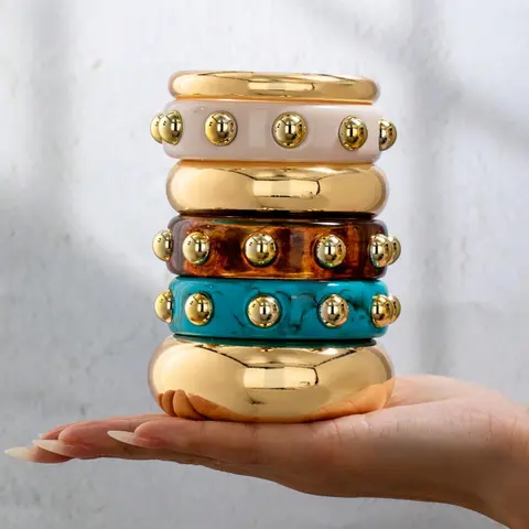 Women's 6-Piece Resin Cuff Bracelet Set, Bracelet Combination Set, Minimalist Design Metal Bangle Jewelry, Trendy Daily Wear Accessories, Stackable Bracelet, Fashionable Bangle, Bracelets Jewelry, Stacking Bangles