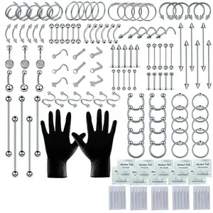 Piercing Tapered Ball Grabbing Tool for Jewelry Replacement - 14G 16G 18G 20G Stainless Steel Flat Back Earring Applicator Tool Threaded, Internal Threaded, External Threaded Body Piercing Insertion Needle Kit for Ear/Nose/Navel/Nipple/Lip/Eyebrow/Tongue