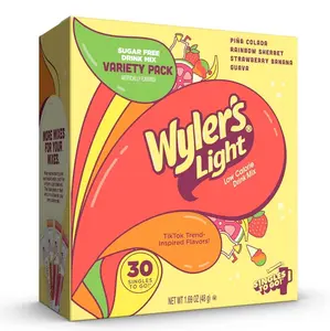 Wyler’s Light Island Flavors Variety Pack, Singles To Go Sugar Free Drink Mix, Low Calorie Water Enhancer, 30 Sticks, Piña Colada, Rainbow Sherbet, Strawberry Banana, Guava